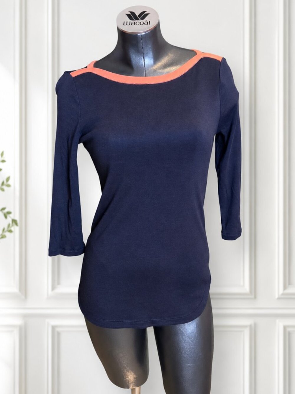Gap The Bowery Super Soft Boatneck Top Size S Navy Blue Coral Trim NWT